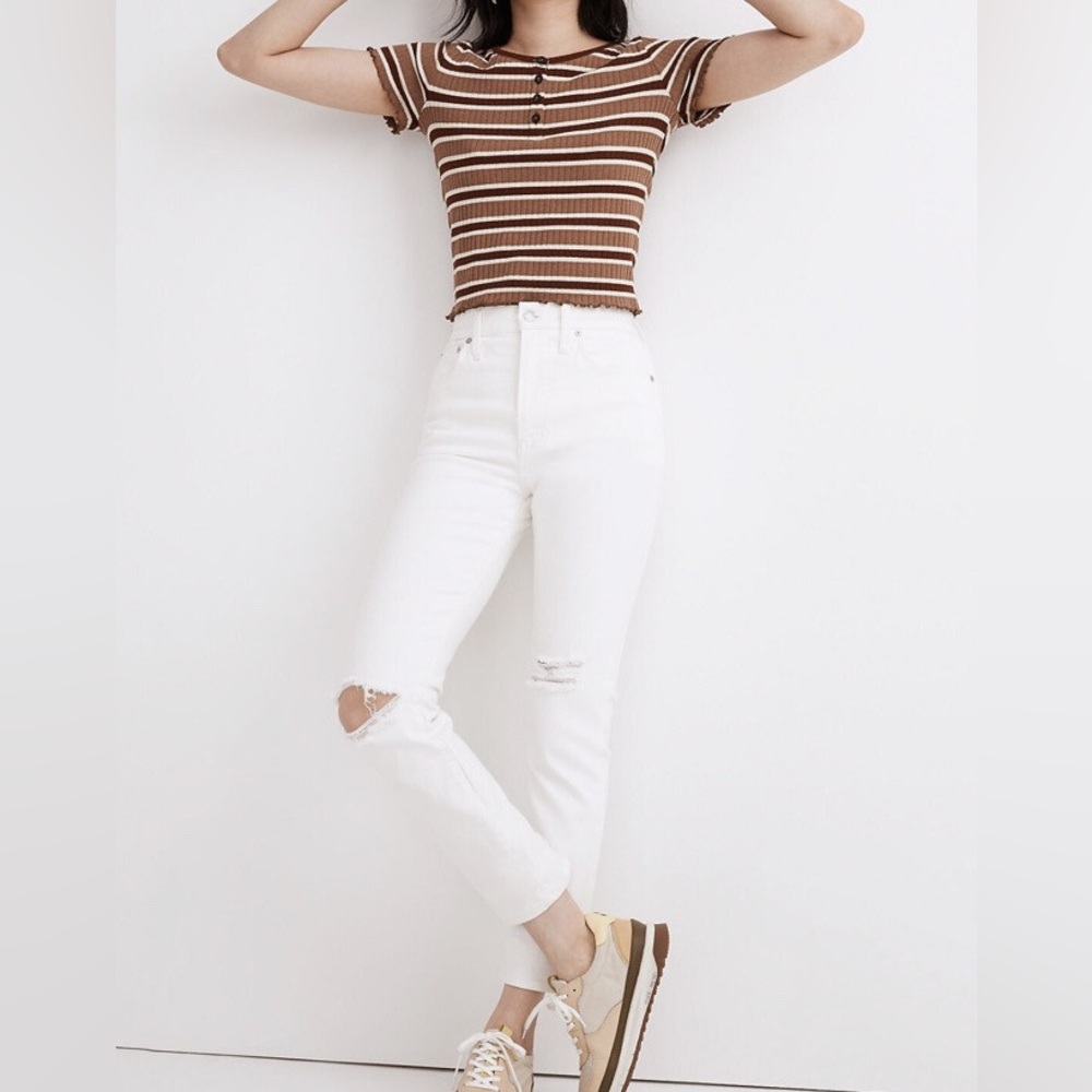 Madewell The Perfect Vintage Crop Jean in Tile White: Knee-Rip Edition
